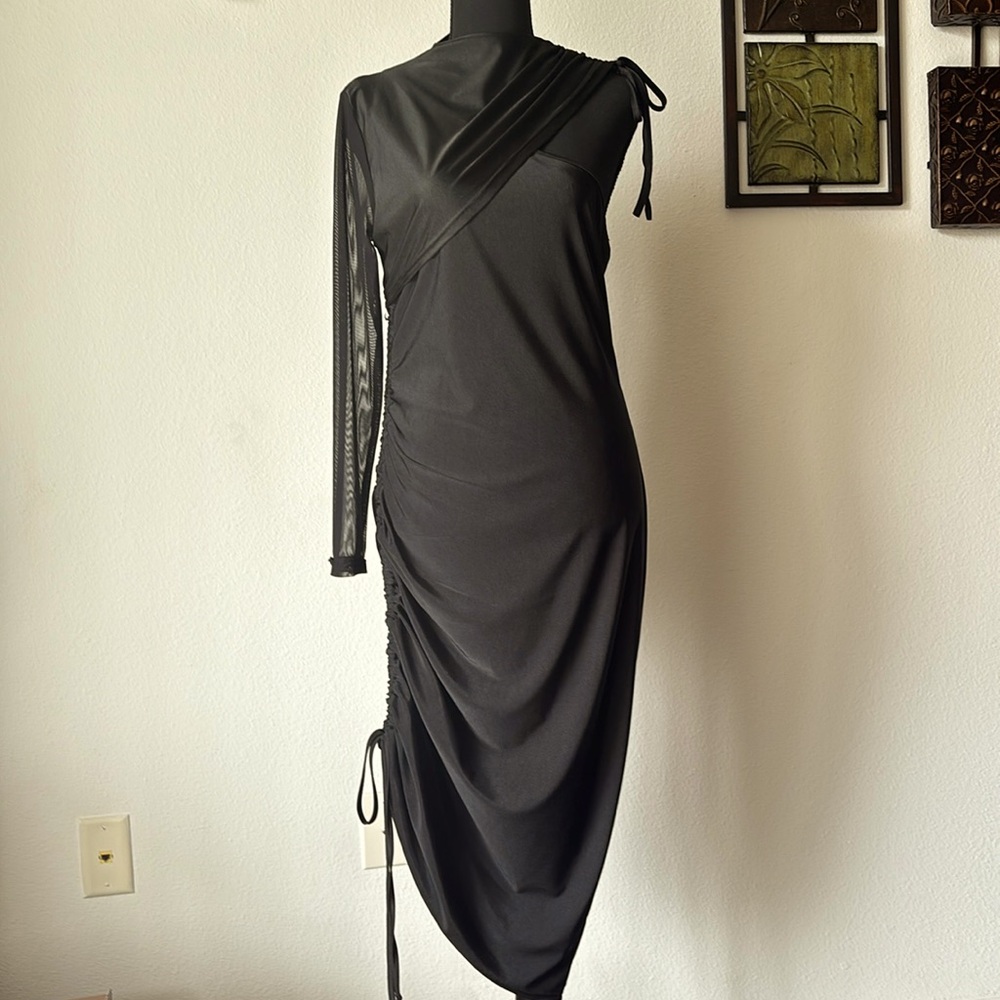 NWT: CBR Asymmetric, One Shoulder, Lace Up Bodycon Tie Ruched Dress!